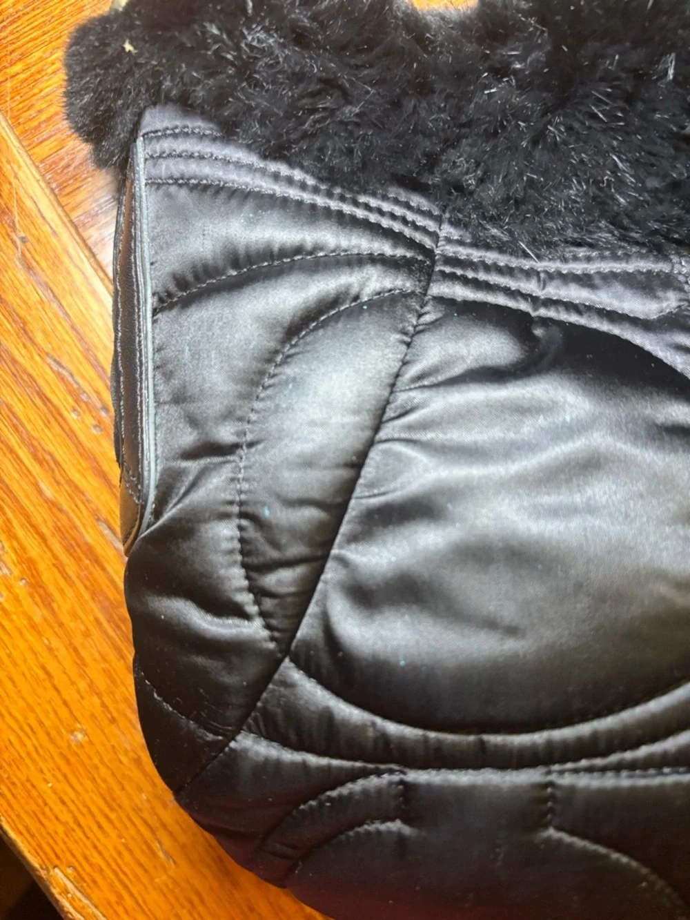 Coach 3586 Black Quilted Satin Rabbit Fur Trim Hobo Bag EUC Y2K Rare